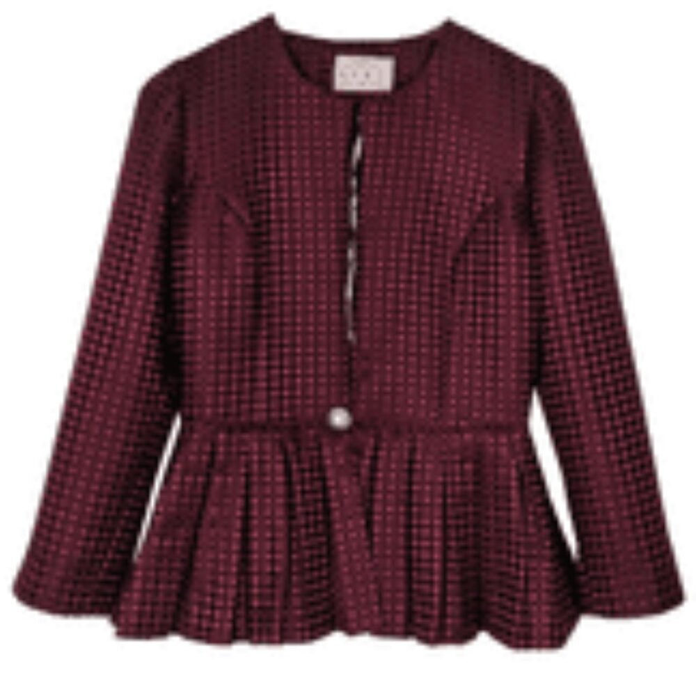 Chic Burgundy Blazer with Pleated Hem